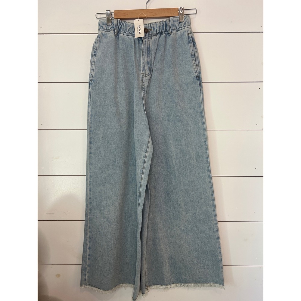 NWT Three Bird Nest Light Wash Wide Leg Jeans Paperbag Waist Raw Hem Small